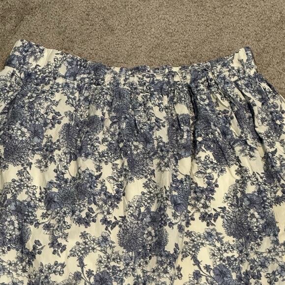 Louna M Floral Flare Skirt Blue White Knee Length Elastic Waist Bohemian Vacay - Picture 4 of 10